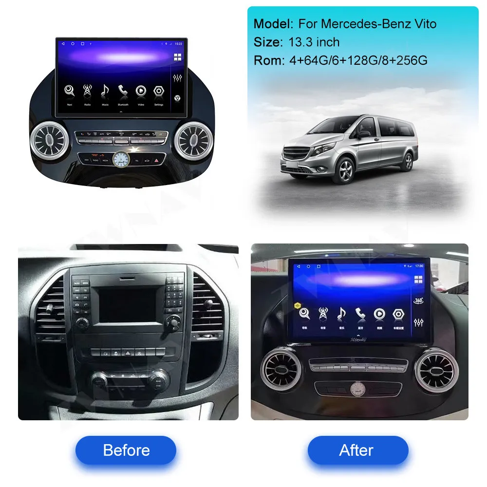 Car Radio Android Accessoriesr 13.3 Inch For Mercedes Benz Vito W447 2014-2021 GPS Auto Multimedia Navig Player Stereo Carplay