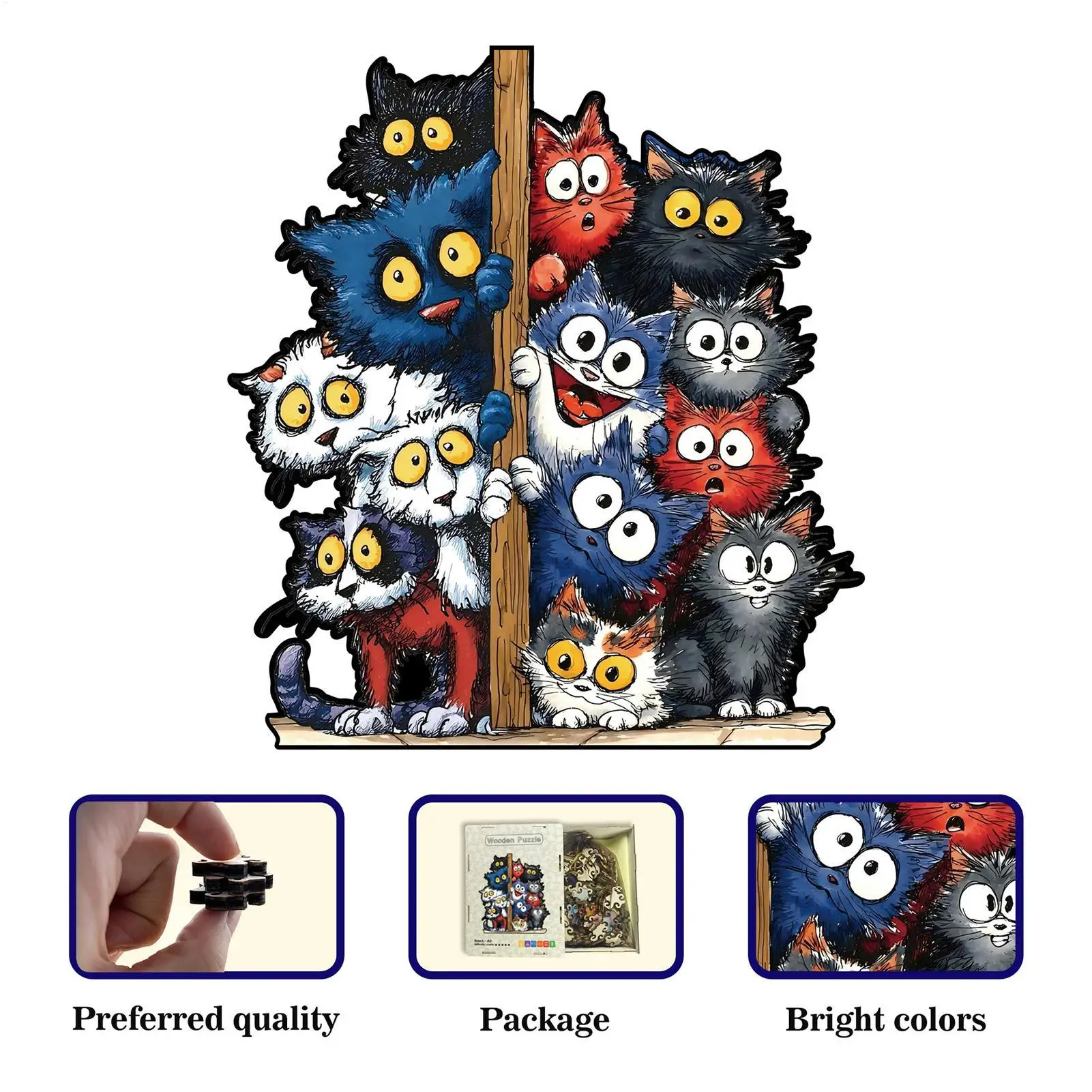 جديد القط خشبية بازل قطع الملونة القط على شكل خشبية بازل قطع تحدي لطيف القط غير النظامية خشبية بازل قطع
