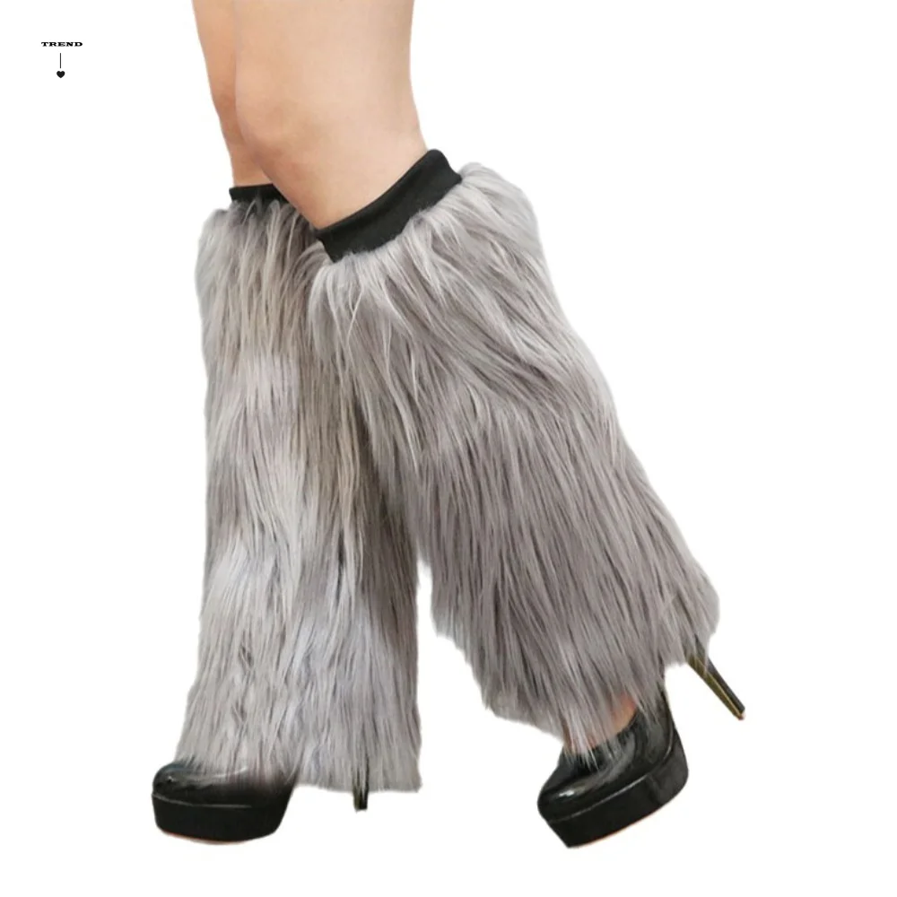 Modische Kunstfell-Beinwärmer im japanischen Stil, leuchtende lange Röhrensocken, 40 cm, weiche Lolita-Stiefelüberzüge für Cosplay.