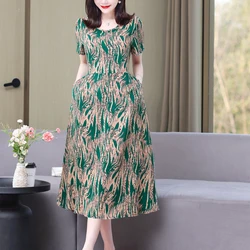 2024 Vintage Loose solid Dress Summer cotton Plus Size Casual Sundress Women Elegant Party Vestidos