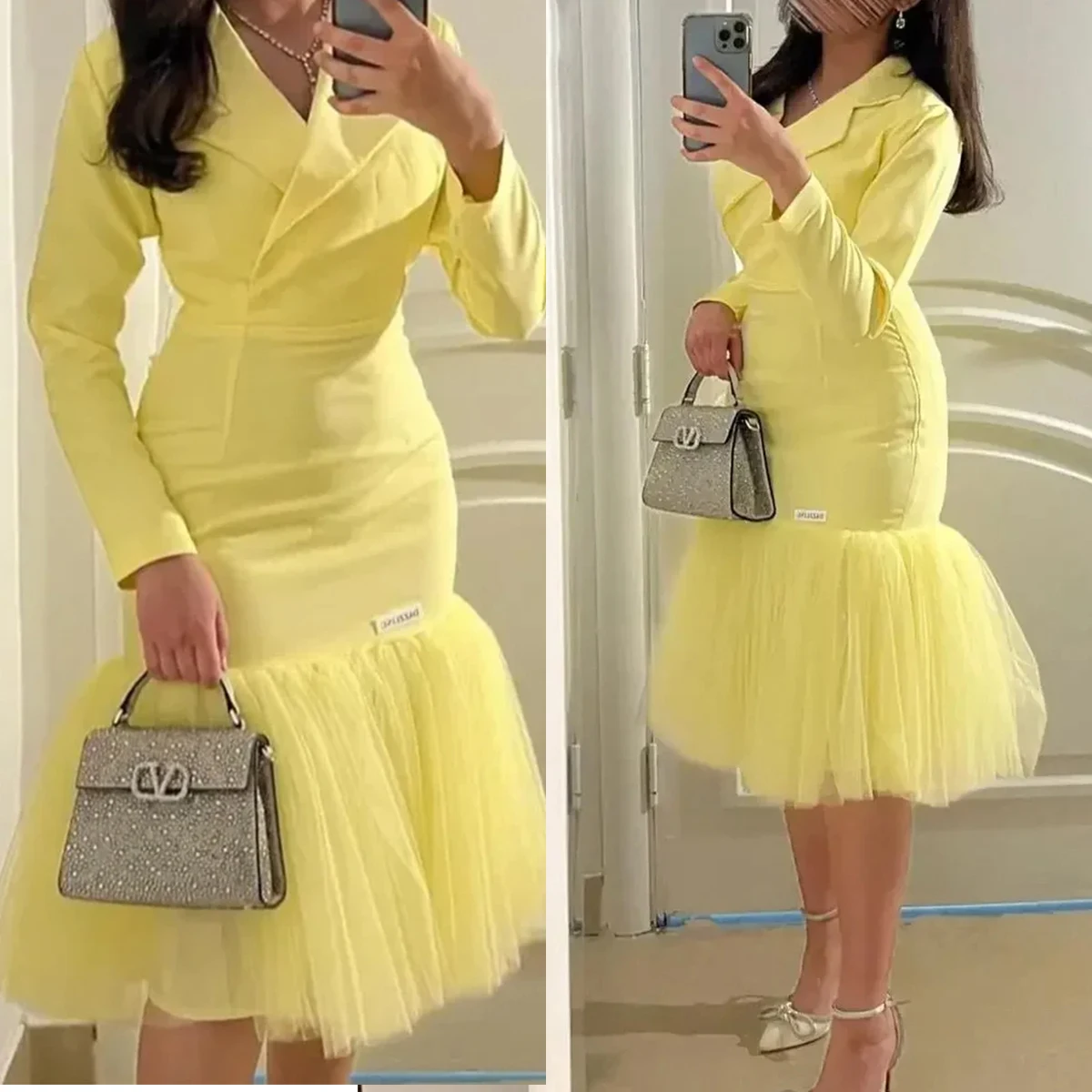 

Lovely Women Blazer Dress Mermaid Puff Tulle Hemline One Piece Wedding Guest Dress Customized Formal Evening Party Outfits