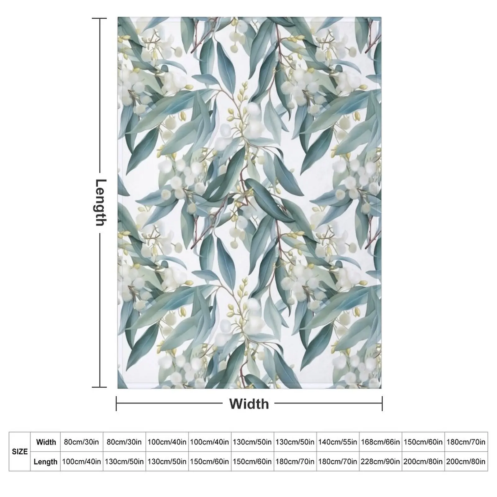 Nature Design 1 Vintage Eucalyptus Flowers Fleurs Flores Throw Blanket couch cozy soft plush fuzzy picnic outdoor blanket