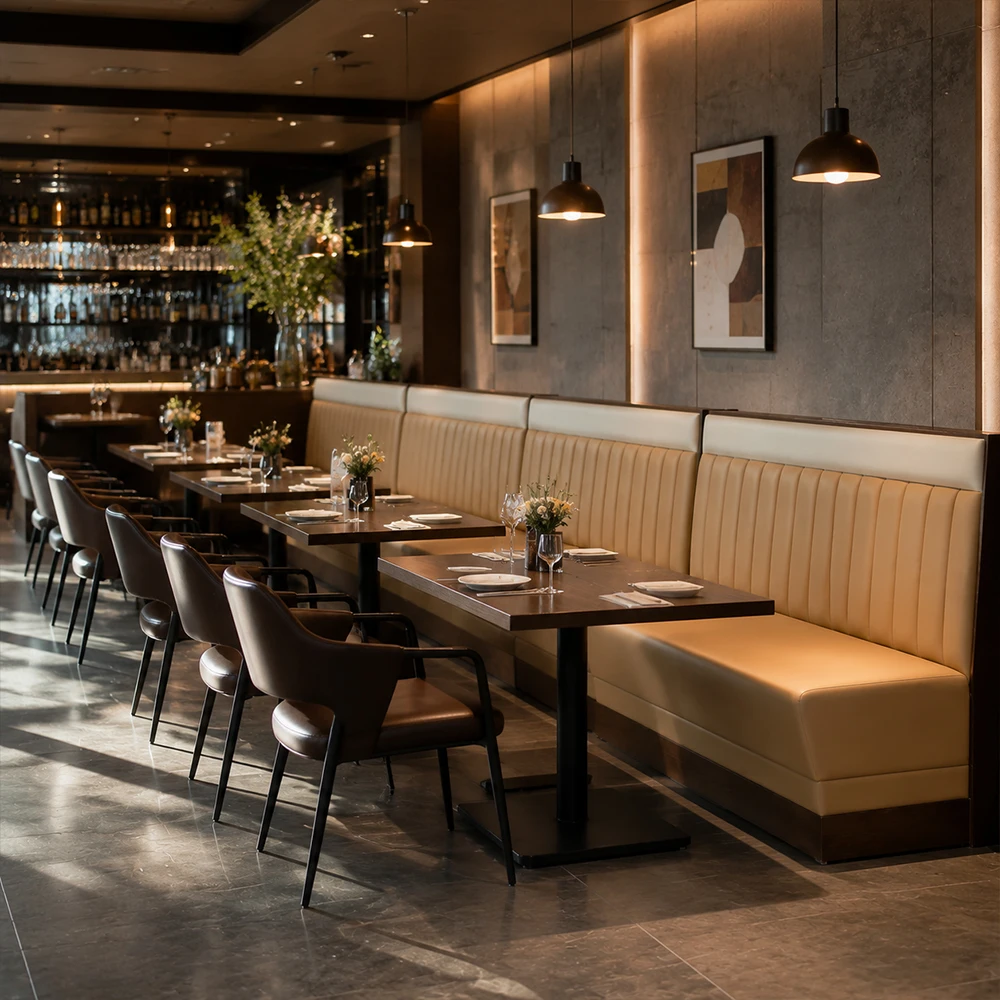 & Restaurant Booth Sofa Banquette Seating Upholstered Fabric Commercial Hotel Dining Furniture Customizable Wholesale Manufactur