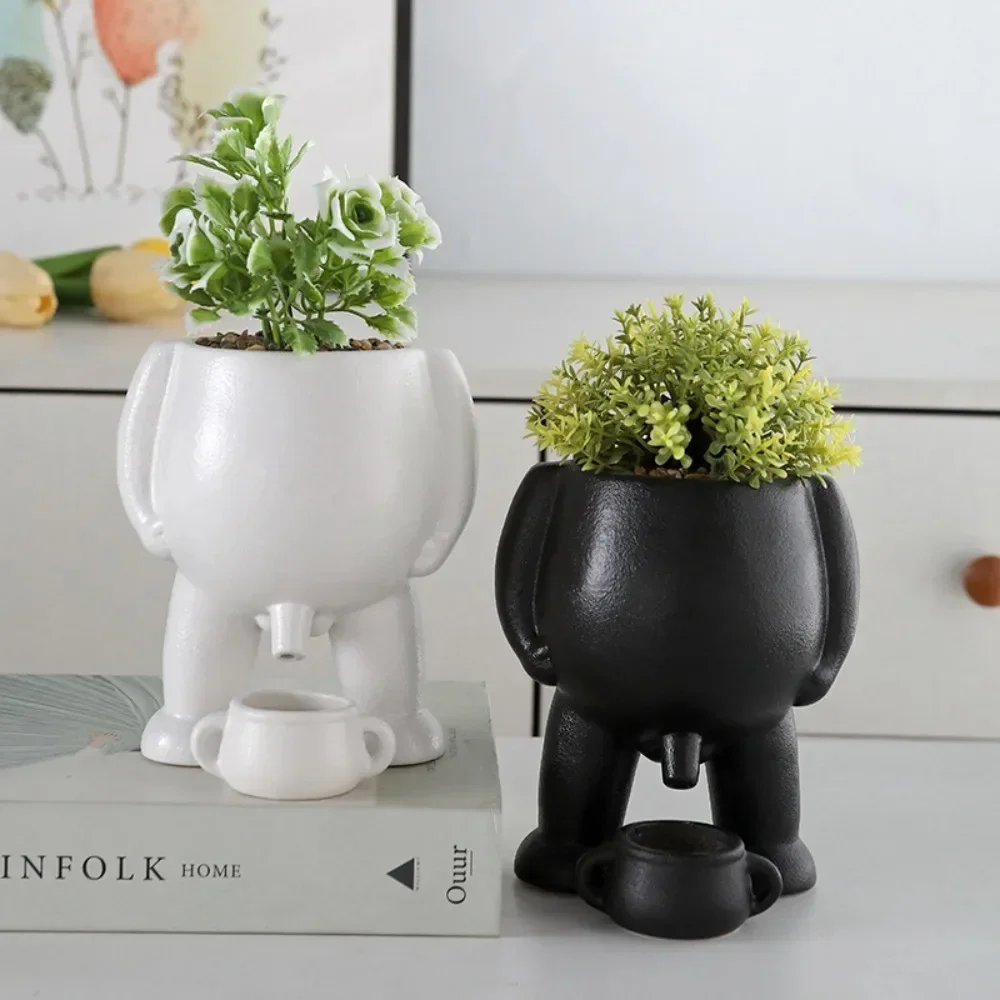 Funny Peeing Shaped Flowerpot Creative Pot Human Piss Shape Resin Plant Pot With Drainage Holes Figure Vases 