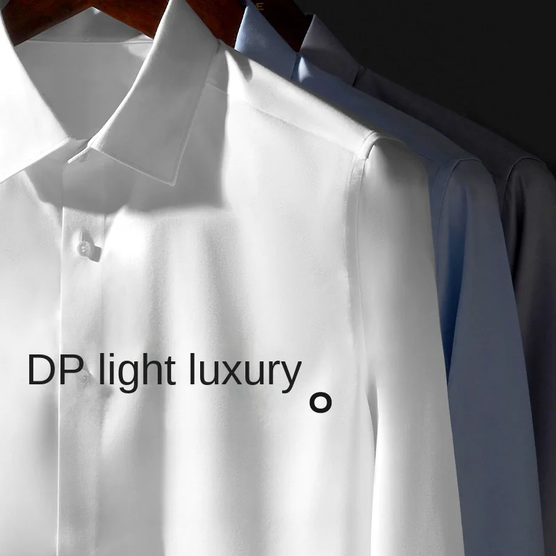 White shirt men\'s long sleeved light luxury high-end business shirt wrinkle resistant business black formal size shirt