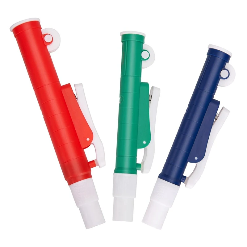 Pompe per Pipette, pompe portatili da laboratorio 3 pezzi: 2Ml blu, 10Ml verde, 25Ml rosso, Pipette in vetro o plastica adatte