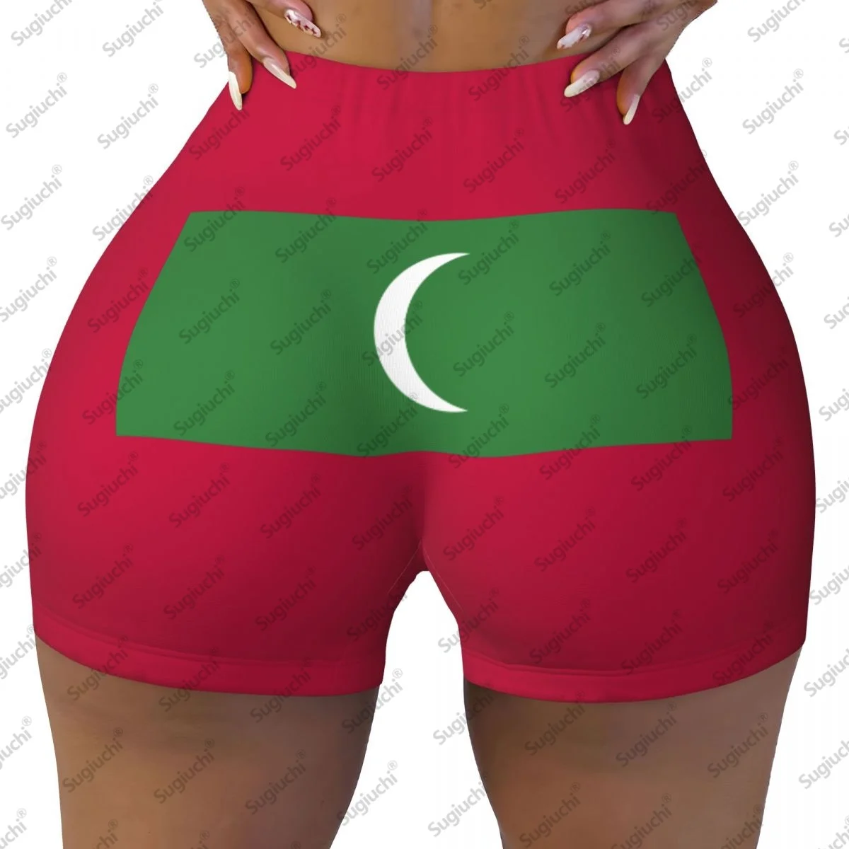2026年モルディブ国旗柄ヨガショーツ レディース ワークアウト スクランチバットリフティング ハイウエスト ジム ランニング ショートパンツ