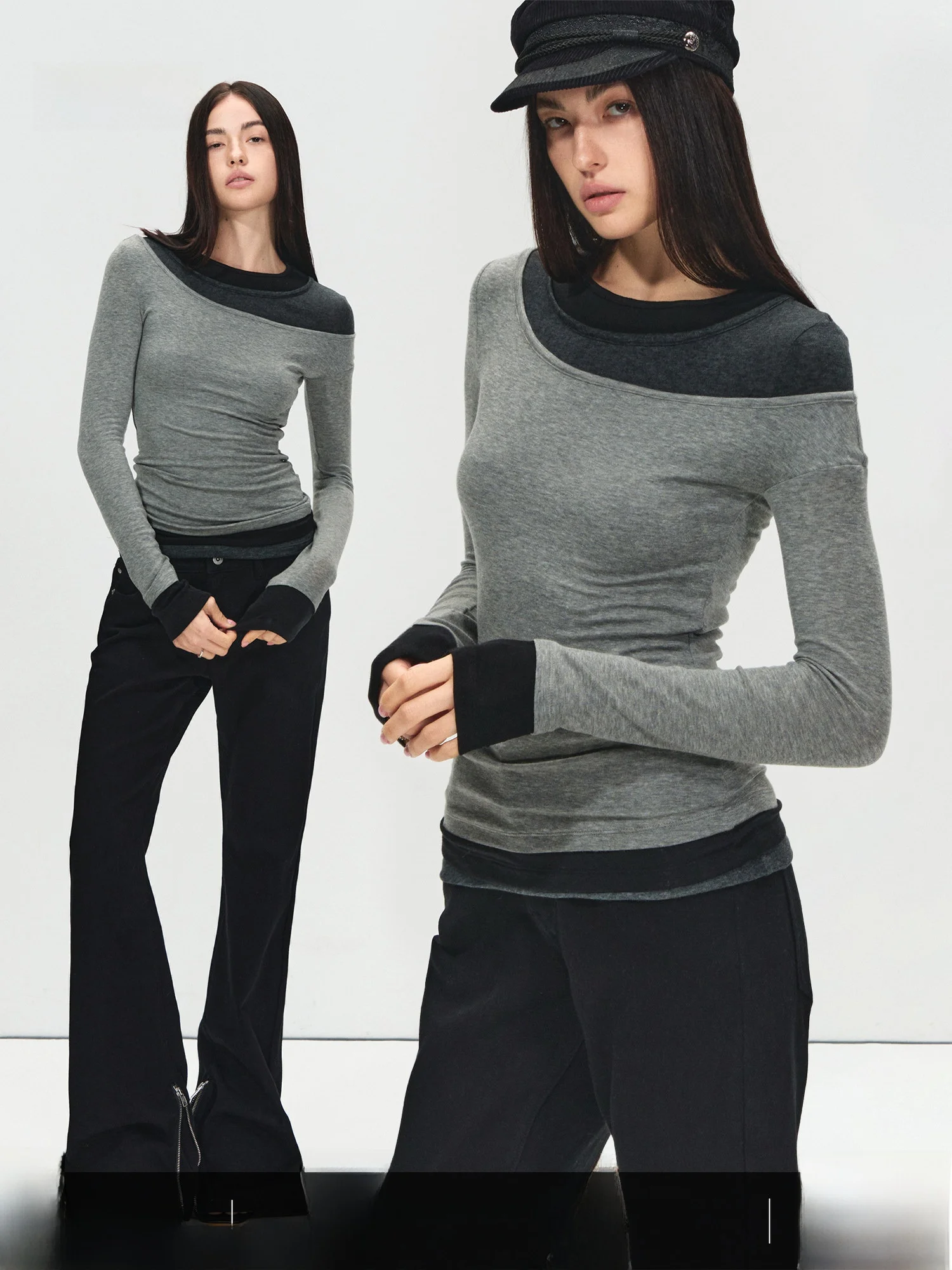 

PRRP Wool Blend Long Sve Многослойный топ Фальшивая футболка Base irt Color Blo Повседневная облегающая трикотажная футболка