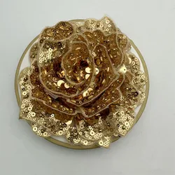 3D rose flowers rhinestones sequin gold applique beaded patch for clothing