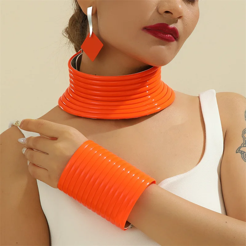 4pcs/set Vintage Leather African Jewelry Set Choker Necklace Bracelet Earrings Set For Women Collar Necklace Set Jewelry Gifts