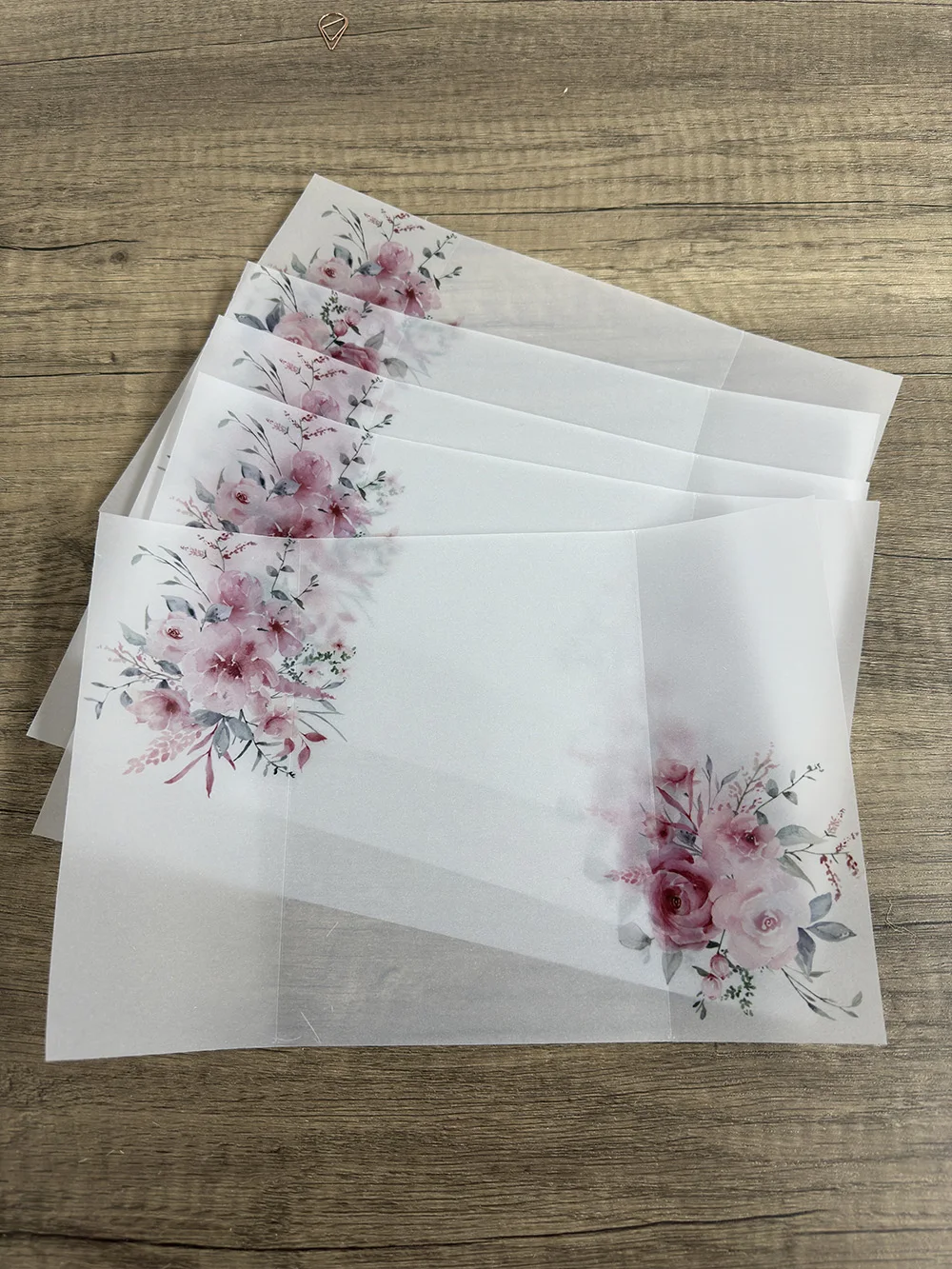 PINK flower Vellum  Wrap suitable for a 5 x 7 Wedding Invitation