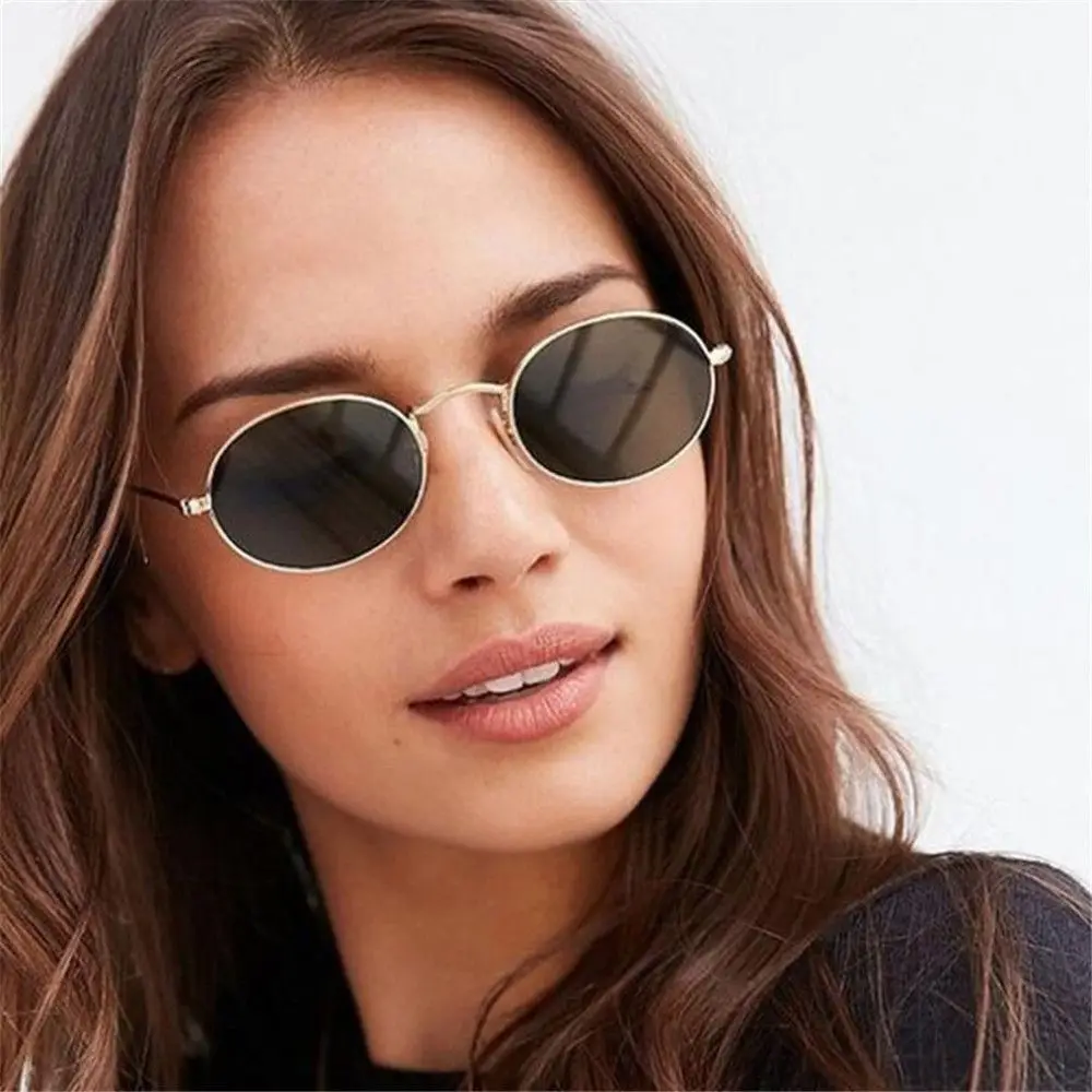 Gafas De Sol De estilo ovalado Para Hombre y mujer, lentes con montura De Metal, Retro, espejo transparente, redondas y pequeñas