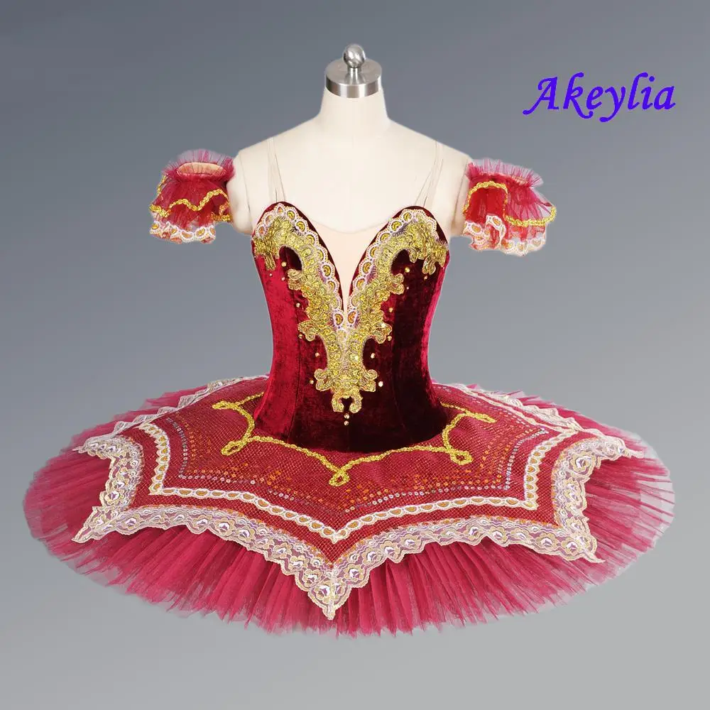 Professionele tutu Bordeaux fluwelen pannenkoek tutu meisjes klassieke ballet kostuums Paquita La Esmeralda concurrentie 11 lagen JN9090