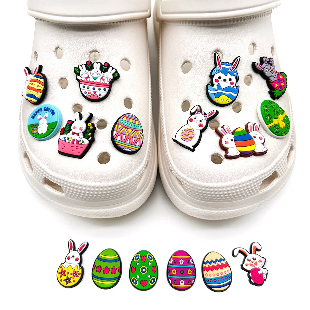 Shoe Charms 1Pcs Easter Cartoon Egg Rabbit Pins PVC DIY Sandals Accessories for Clogs Kids Friends Party Favors Festival Gifts