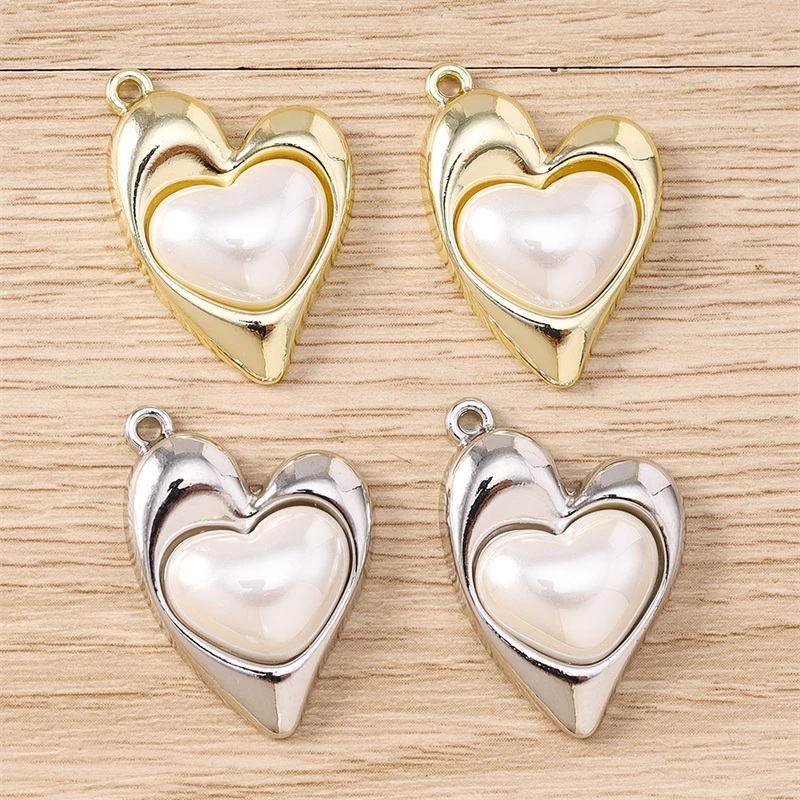 

5pcs 19x27mm Cute Imitation Pearl Alloy Love Heart Charms Pendants for Jewelry Making Earrings Necklaces DIY Crafts Accessories