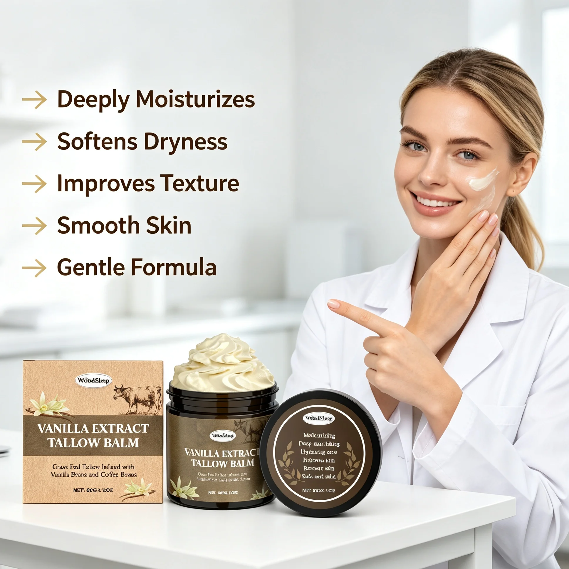 Natural Beef Tallow Skin Moisturizer Cream Deep Nourishing Hydration Repair Dry Rough Skin Gentle Face Body Skincare Balm
