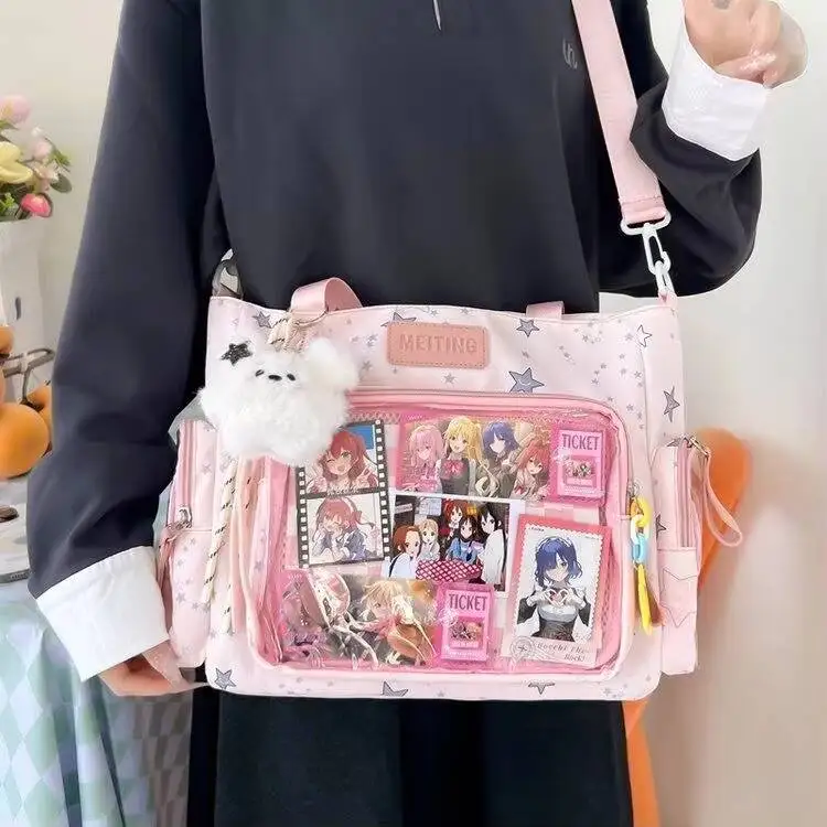 New Y2K Cute Japanese Ita Shoulder Bag Lolita Girls Transparent Tote Bag Large Capacity Crossbody Casual Bag DIY Display Handbag image 3