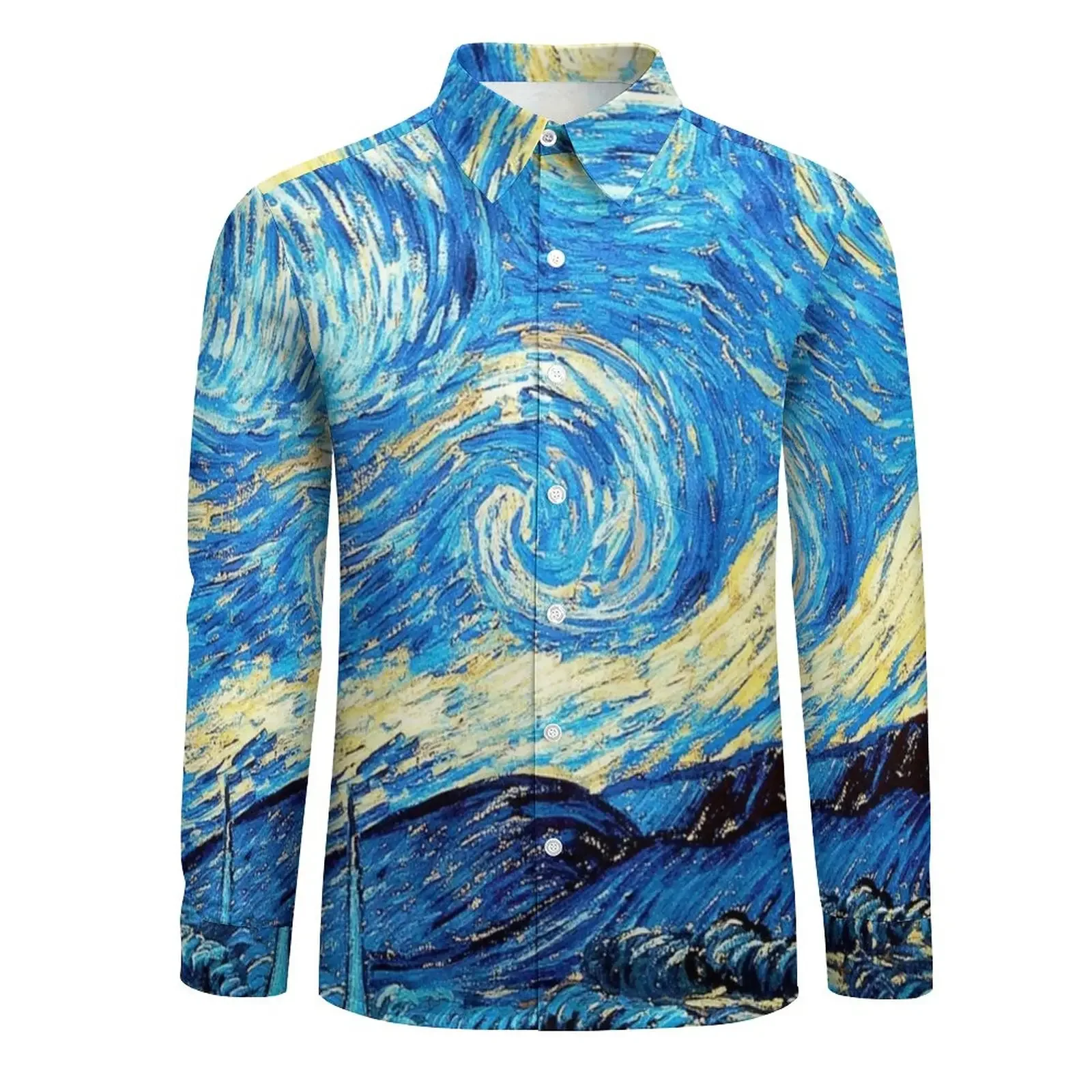 Starry Night Shirt Van Gogh Casual Shirts Long Sleeve Printed Street Blouses Spring Loose Oversized Top