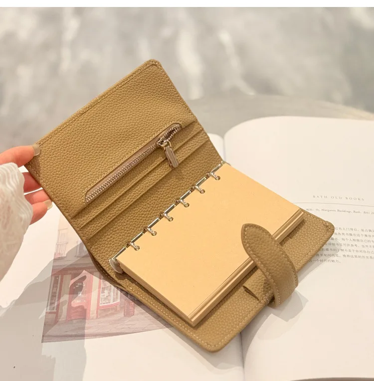 mini-agenda-a7-2026-nueva-libreta-de-cuero-de-primera-calidad-carpeta-color-caqui-polvoriento-diario-suministros-de-papeleria-kawaii