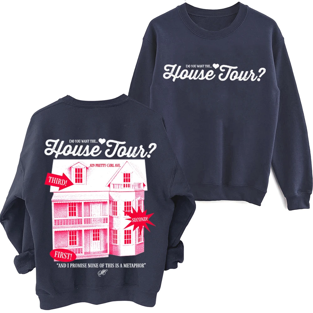 سويت شيرت سابرينا كاربنتر هاوس تور هاراجوكو بياقة دائرية وأكمام طويلة وقلنسوة كبيرة الحجم #4