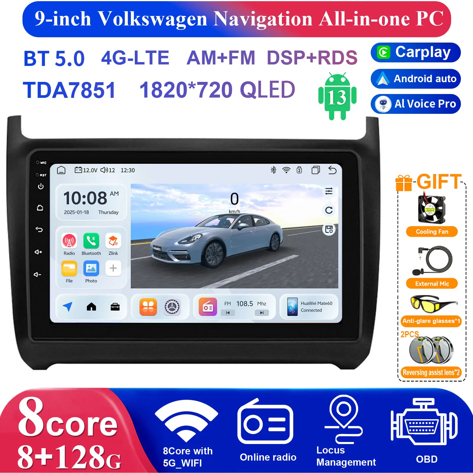 

9 Inch Integrated Car Rear View Mirror Navigation System for Volkswagen Applicable to Models 08 20