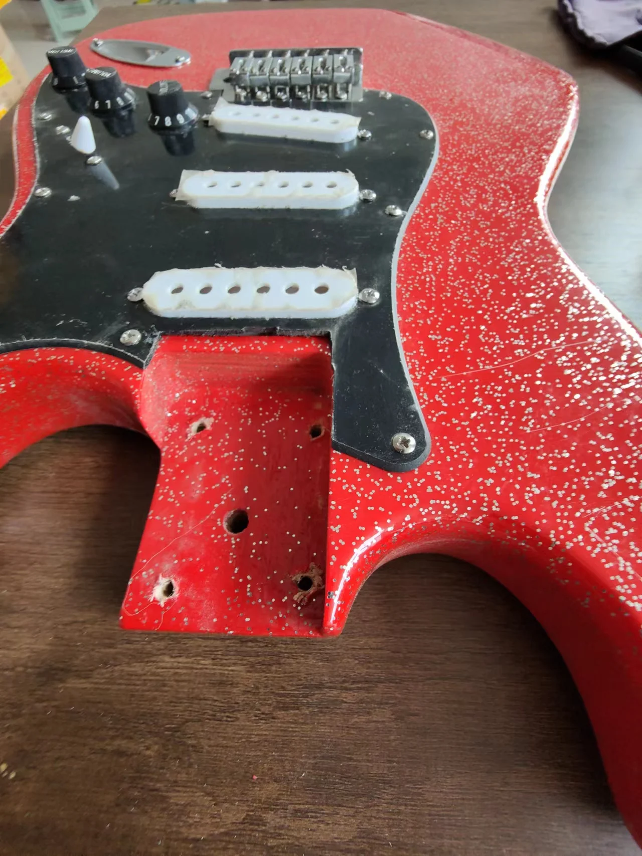 Slat Defective Stock Bling Red Electric Guitar Body Finished with Hardware Pickguard Bridge no Pickups DIY Kit Part