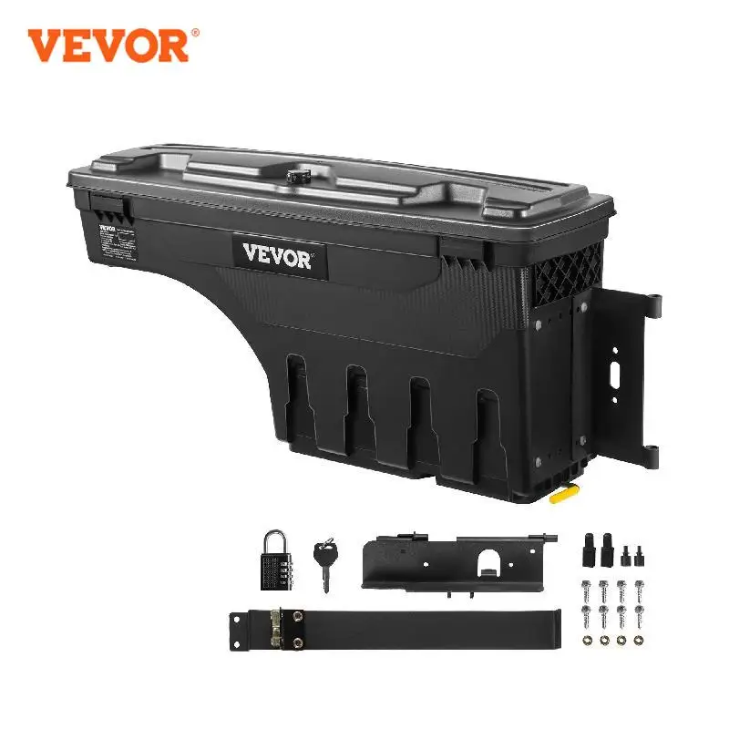 VEVOR Truck Bed Storage Box Passenger Side Lockable Lid Waterproof ABS Wheel Well with Password Padlock Tool Box for Oil Trucks