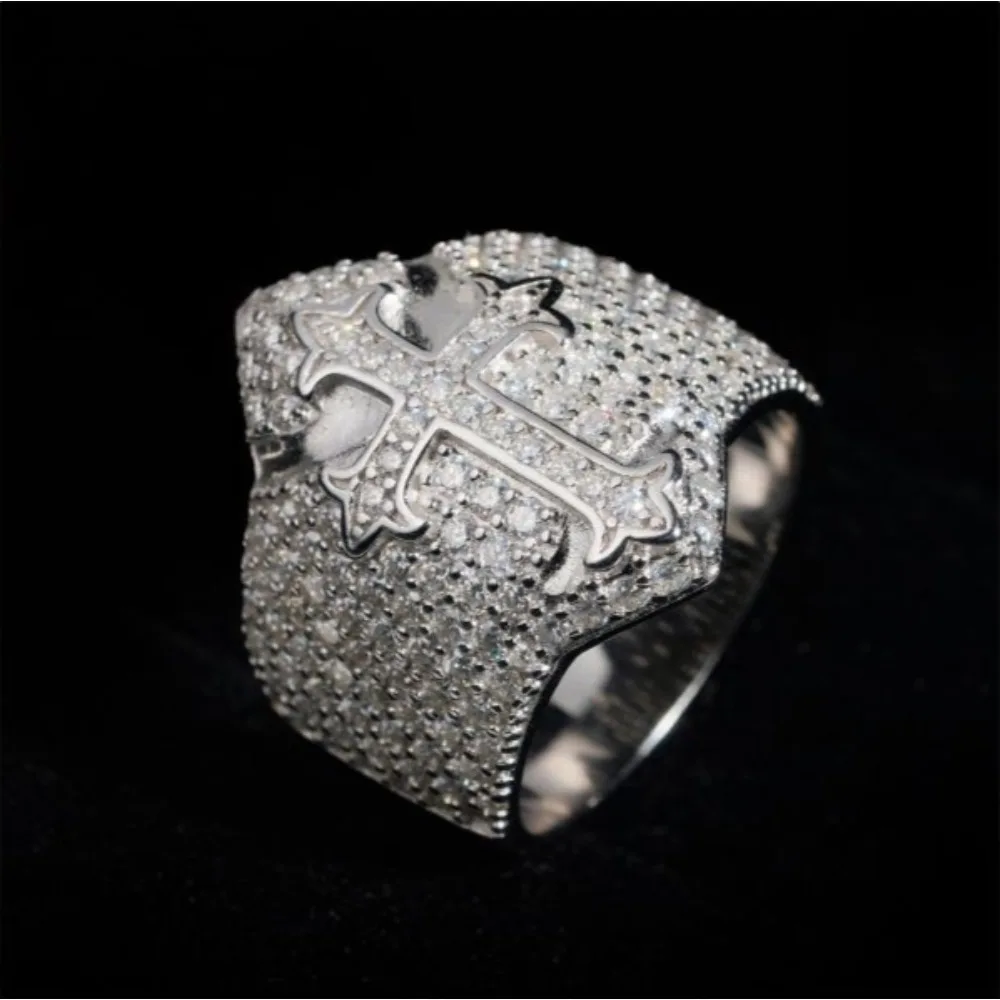 LYEE CYEE Maximalist Hip Hop Wedding Band! 925 Silver with Dense Moissanite, Intricate Pattern, Ultimate Sparkle for Men & Women