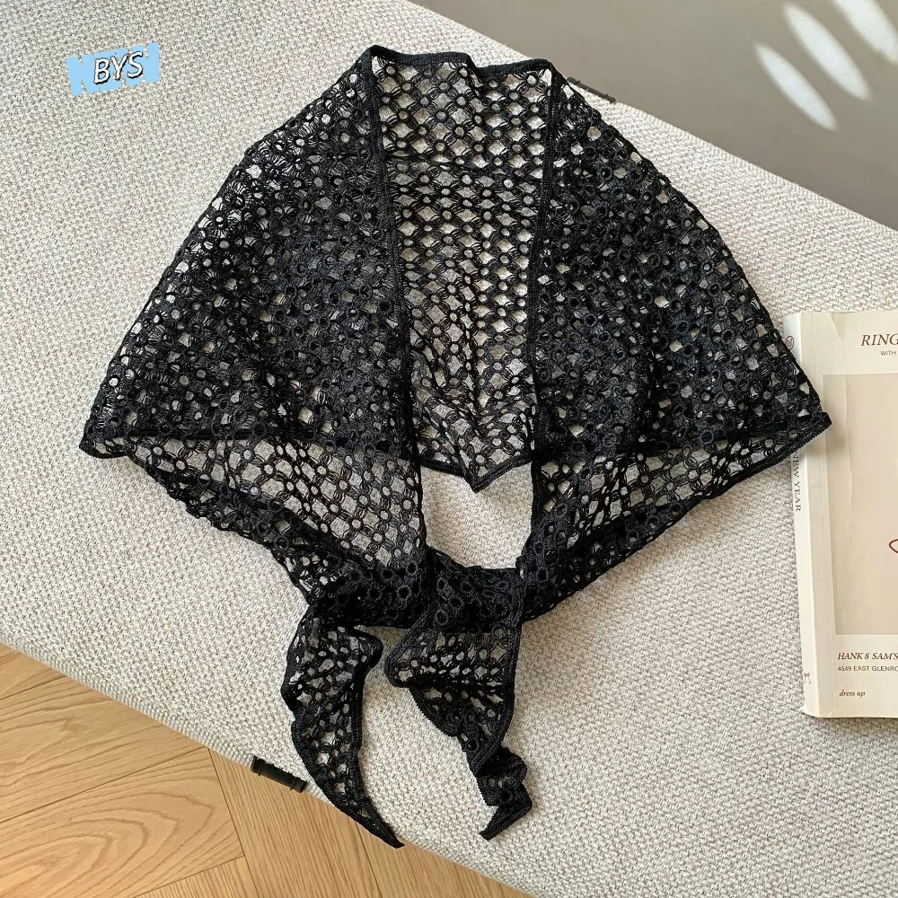 

Simple Floral Printed Lace Triangle Scarf Embroidered Ethnic Style Lace Head Scarf Hollow Out Pastoral Style Lace Headband Women
