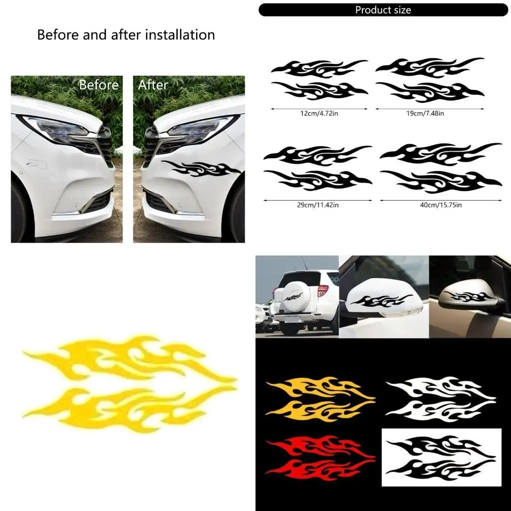 

652F Weatherproof Stylish Easy Apply Reflective Flame Decals Stickers for