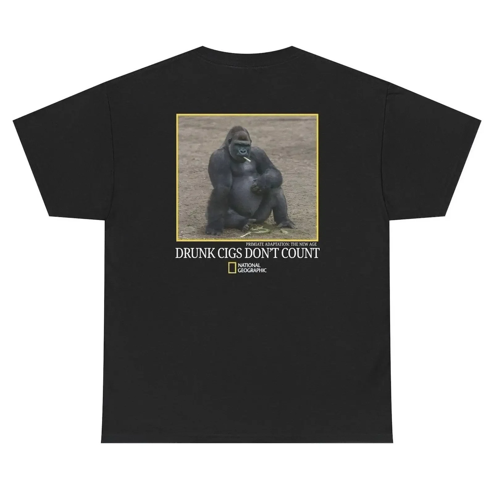 Drunk Cigs Dont Count T Shirt Funny Gorilla Smoking Nat Geographic Parody vintage Washed Breathable Versatile Stylish fashion