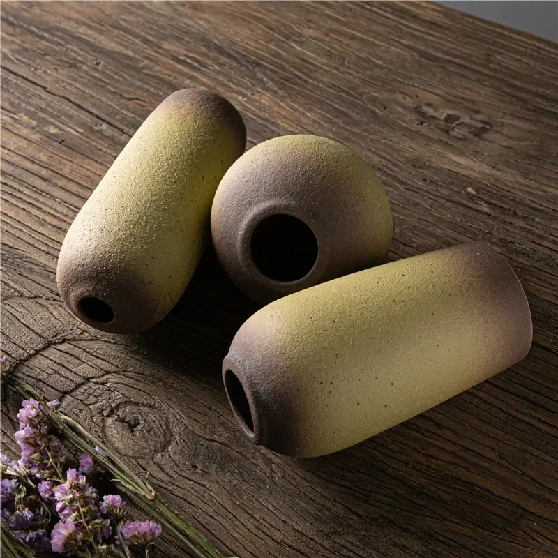 Japanese Style Ceramic Flower Receptacle Stoneware Creative Handmade Living Room Decoration Home Retro Zen Vase