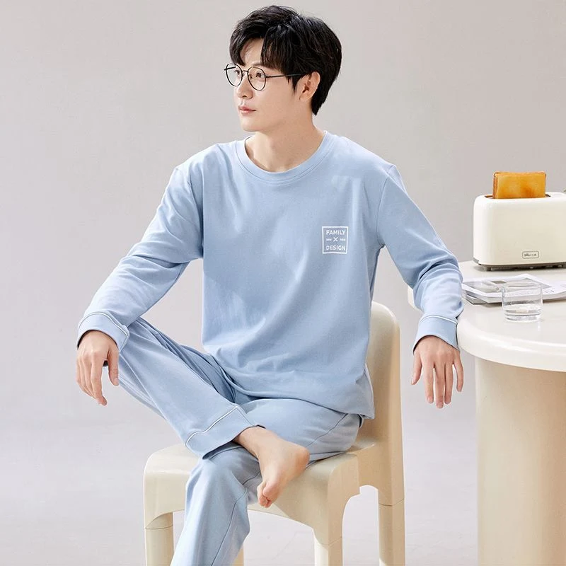 2026 New Spring Autumn Long Sleeve 100% Cotton Pajama Sets for Men Korean Loose Sleepwear Suit Pyjama Male Homewear Home Clothes