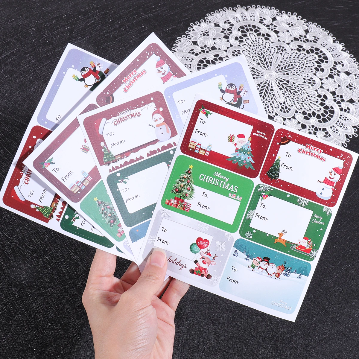120 Pcs Christmas Gift Tag Stickers, 20 Sheets Xmas Label Stickers With To From Blank Space For Holiday Present Decoration