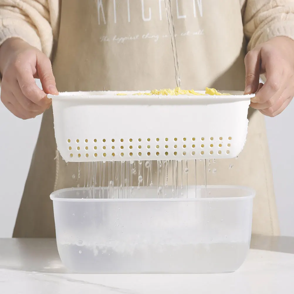 

2Pcs Double Layer Drain Basket Plastic Fruit Vegetable Basin Draining Holder Kitchen Storage Wall Mount Supplies