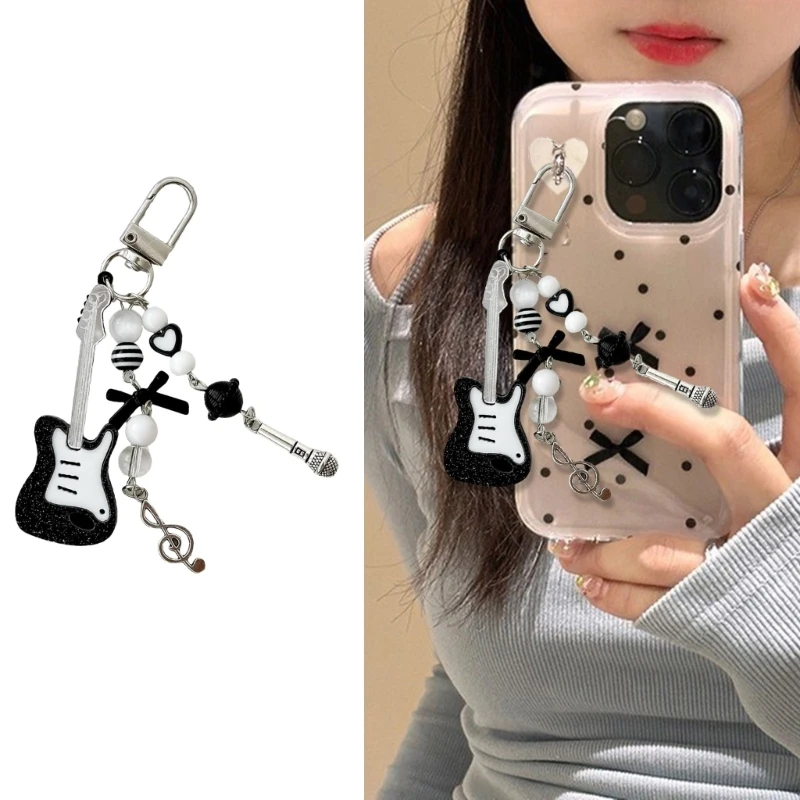 Guitar Keychain Stylish Phone Charm Eye Catching Keyring Alloy Texture Key Pendant Perfect for Music Enthusiasts Present