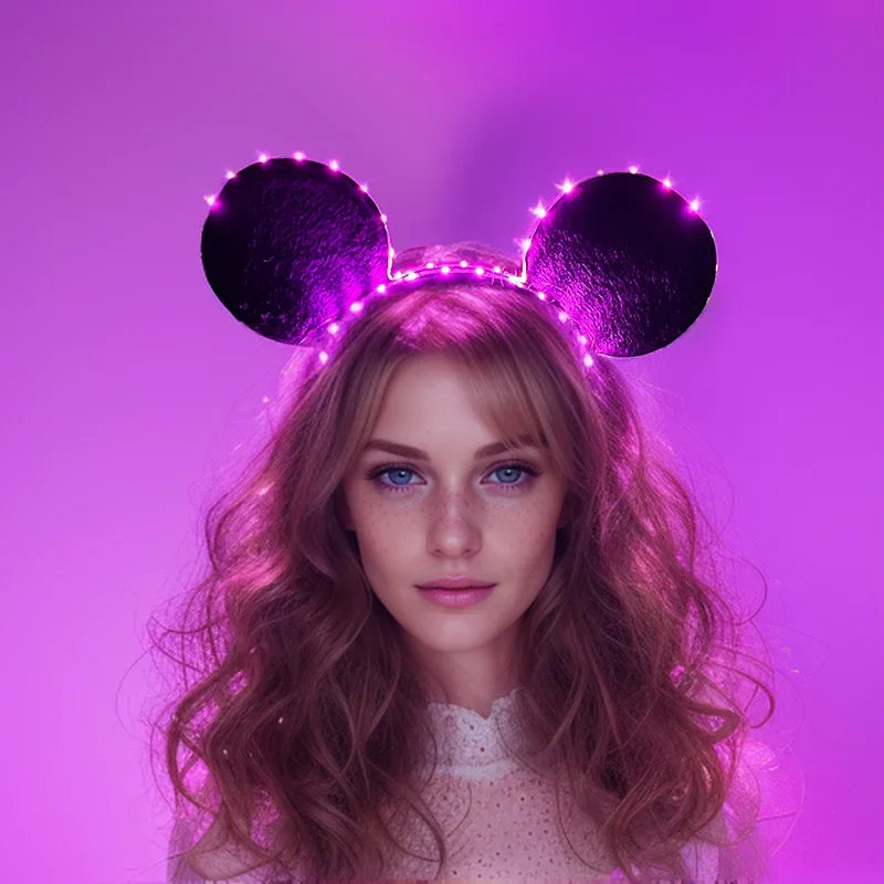 LED Glowing Neon Mouse Orelhas Headband para Meninas, Mickey Hairband, Headbands Festival para Crianças, Festa de Aniversário, Acessórios para Cabelo, 1 Pc, 2Pcs