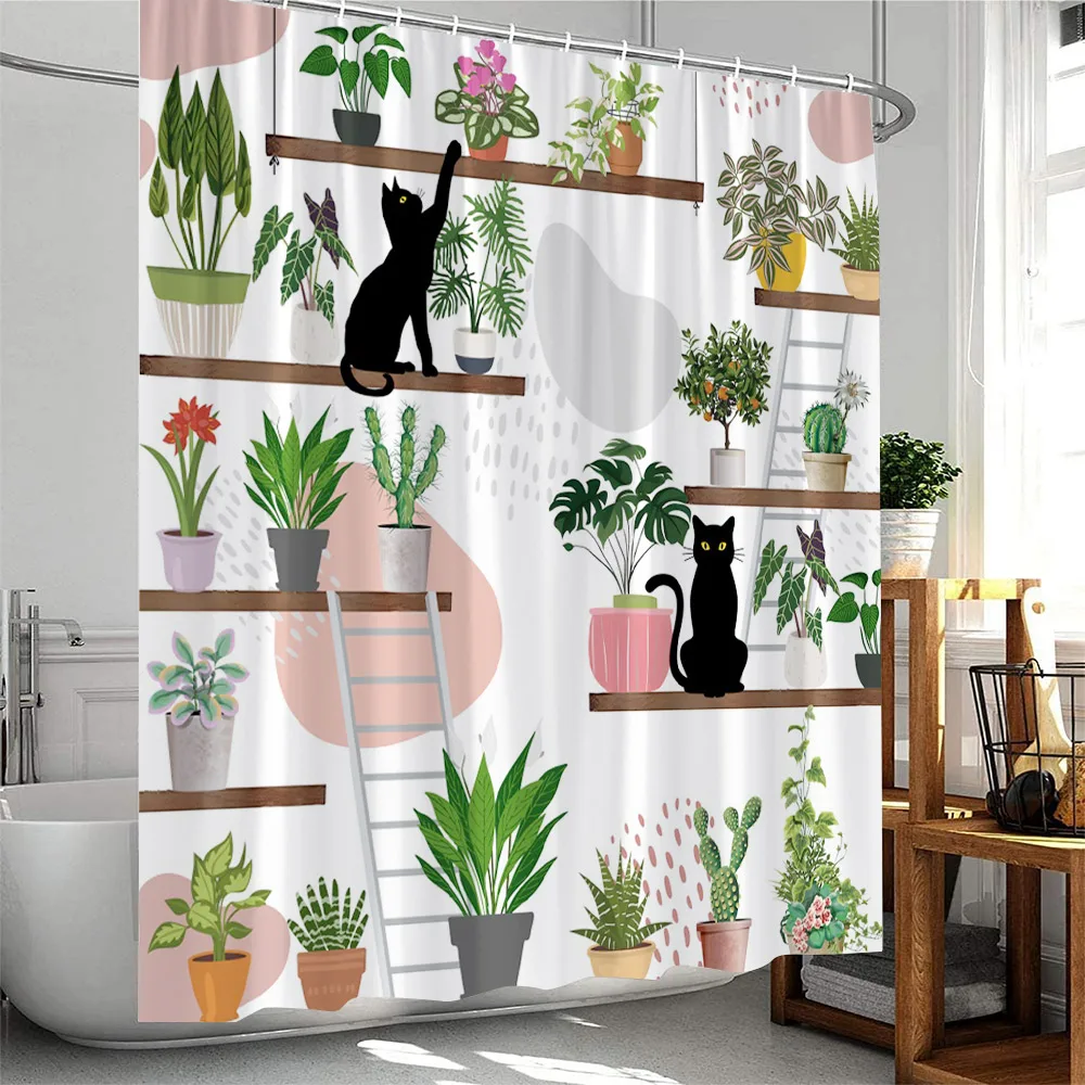 Mexican Style Shower Curtains Cartoon Tropical plants Cactus Bathroom Decor Polyester Fabric Bath Curtain with Hooks Washable