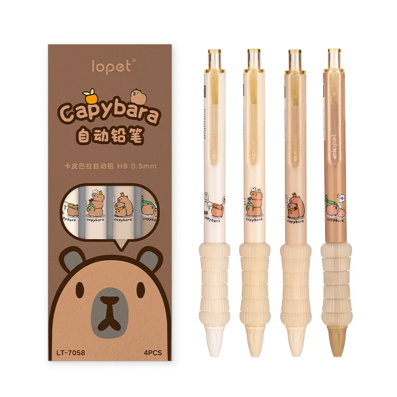 4PCS/Set Capybara Automatic Pencil For Students Cute 0.5MM Pencil Soft Touch Writing Pencil Stationery School Office Supplies