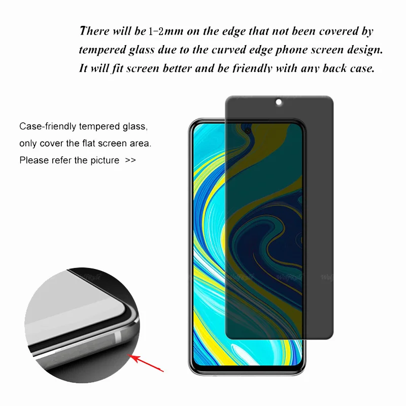 4Pcs For Redmi Note 9 Pro Glass Xiaomi Redmi Note 9 Pro Tempered Glass 9H HD Privacy Anti-Spy Screen Protector Redmi Note 9 Pro