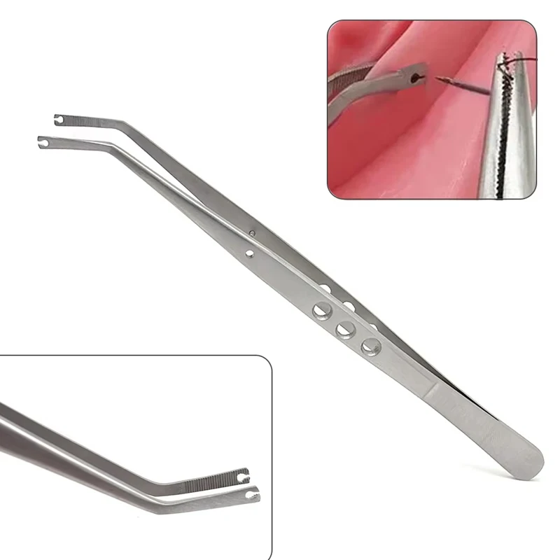 Stainless Steel Suture Tweezer Corn Single Hole Double Tip Dental Surgical Precise Operation