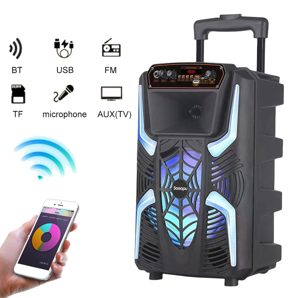 Outdoor Wireless Bluetooth Speaker with Subwoofer Rechargeable Powerful Speaker with Remote Control & Microphone Loud Speaker