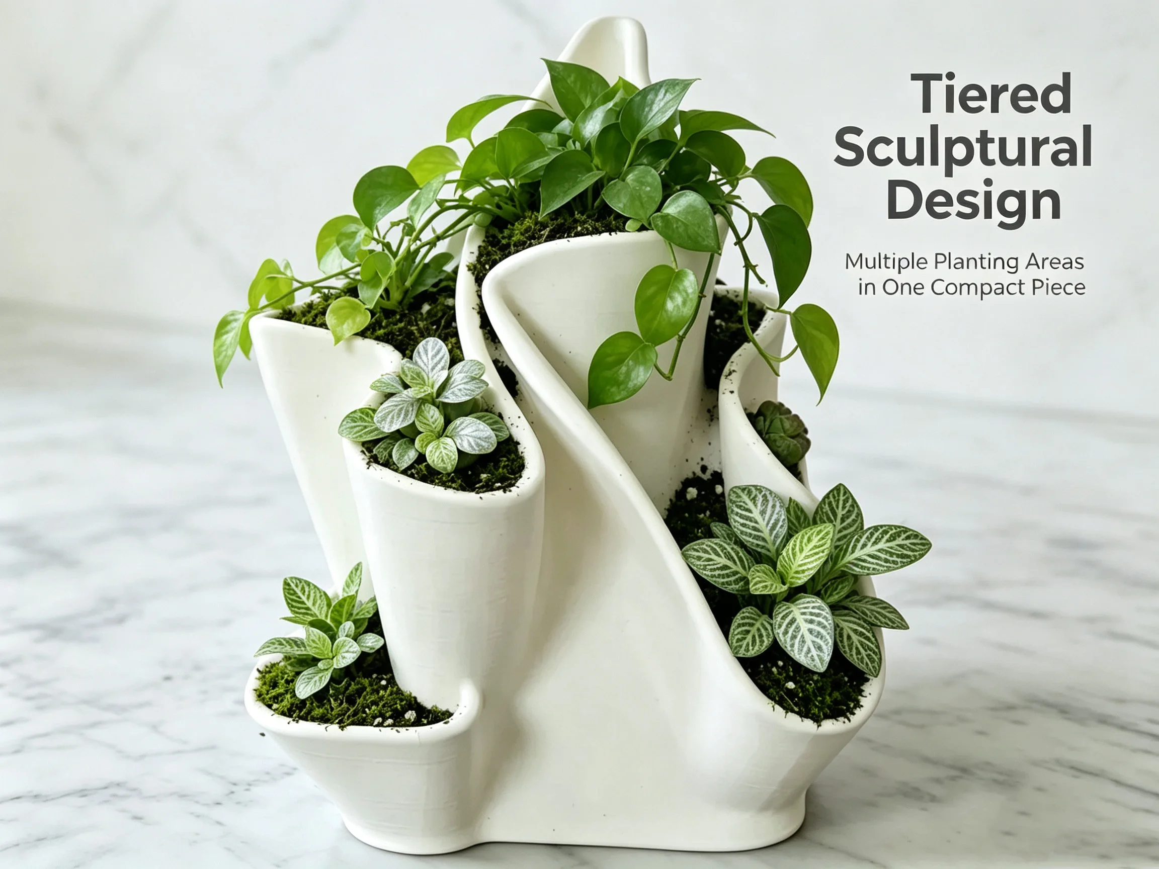 Creative Multi Cavity Succulent Planter White Art Plant Pot Vertical Desktop Flowerpot for Small Plants Home Tabletop Decoration