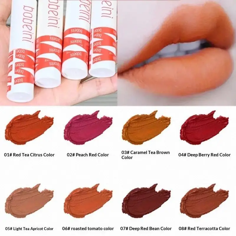 【WHB】 Lucidalabbra e fard opaco in velluto a doppio uso in 8 colori, impermeabile, a lunga durata, liscio, marrone nude, stile coreano, regalo per le vacanze