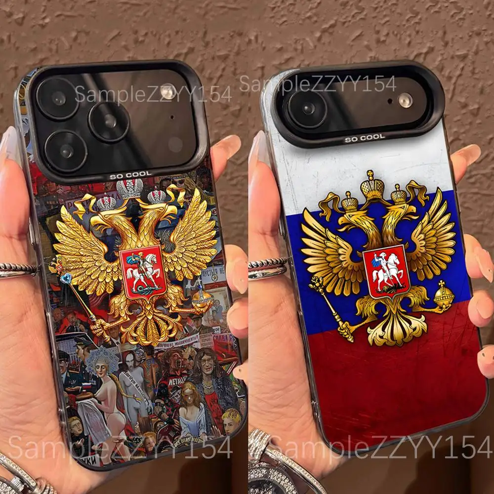 

Russia Flag national emblem Phone Case For iPhone 17,16,15,14,13,12,X,8,Pro,Max,Plus,E,SE4,Air,Mini Black IMD Matte