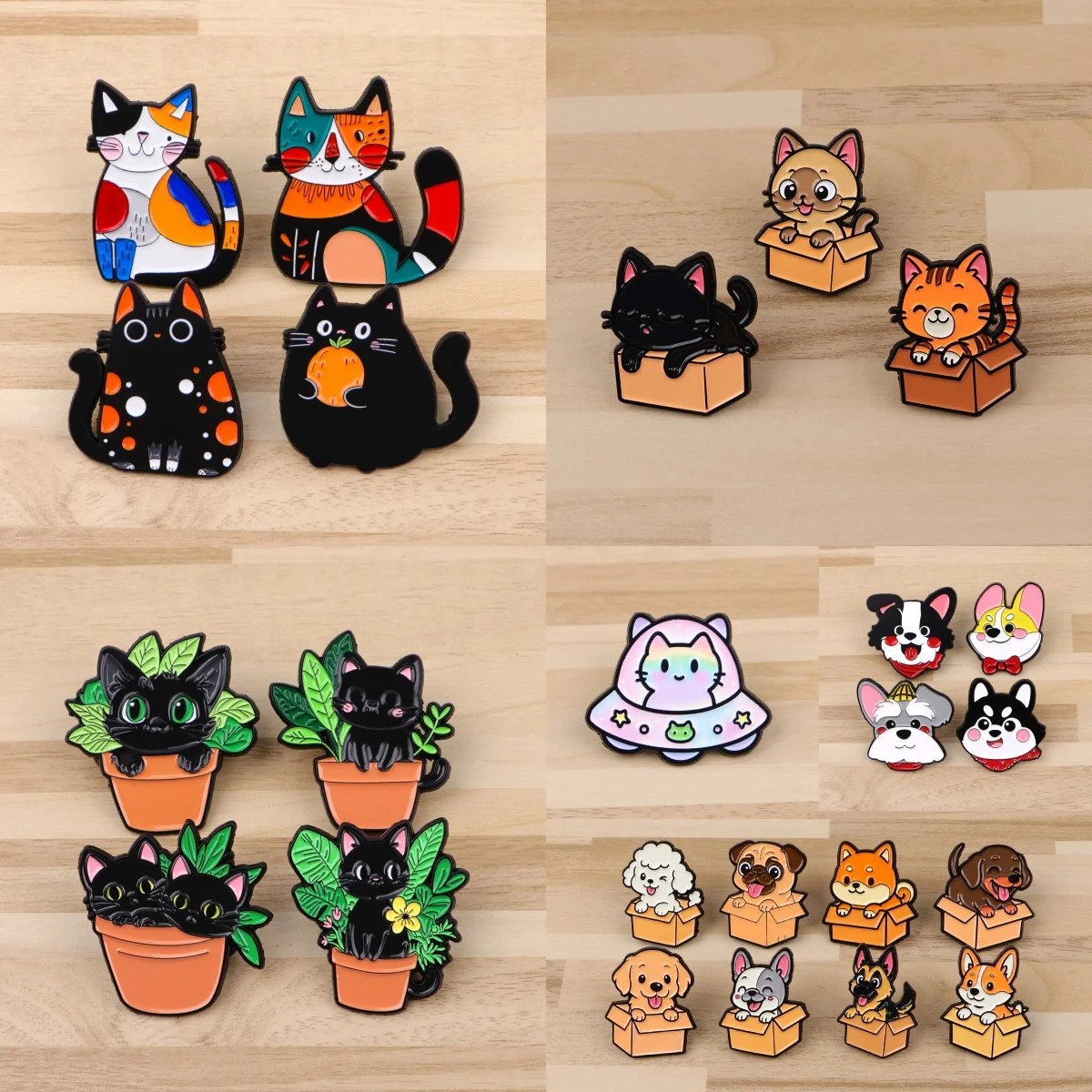 Niedliche Tiere Haustier Hund Emaille Pins Cartoon Schwarze Katze Brosche Anstecknadel Abzeichen auf Rucksack Kleidung Accessoires Modeschmuck Geschenke
