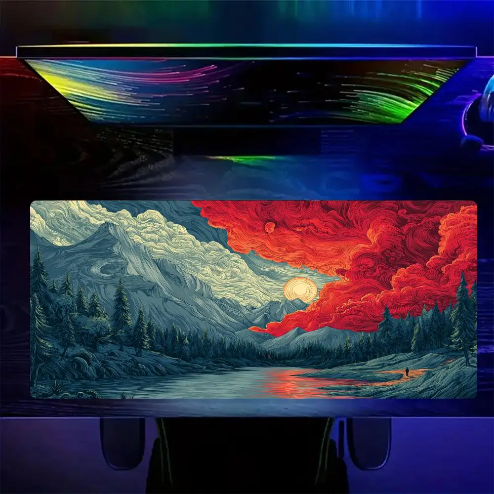 Lakes and mountains large Mouse Pad Gaming mats Non-Slip Durable Desk Mat mousepad With Stitched Edge HD printing Office mat