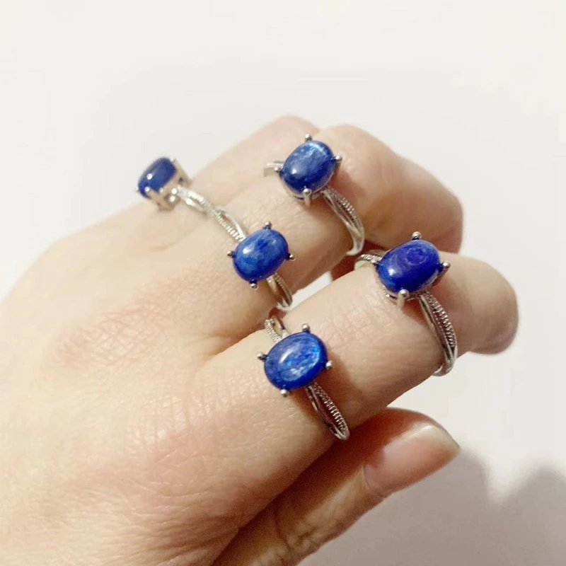 Natural Kyanite Crystal Tumbled Stones Ring Adjustabale Blue Kyanite Beads CAB Cabchons Ring Dropship 1pc