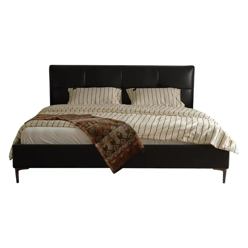 

Suspended bed Italian minimalist designer black leather bed Modern master bedroom double bed New bedroom soft bag