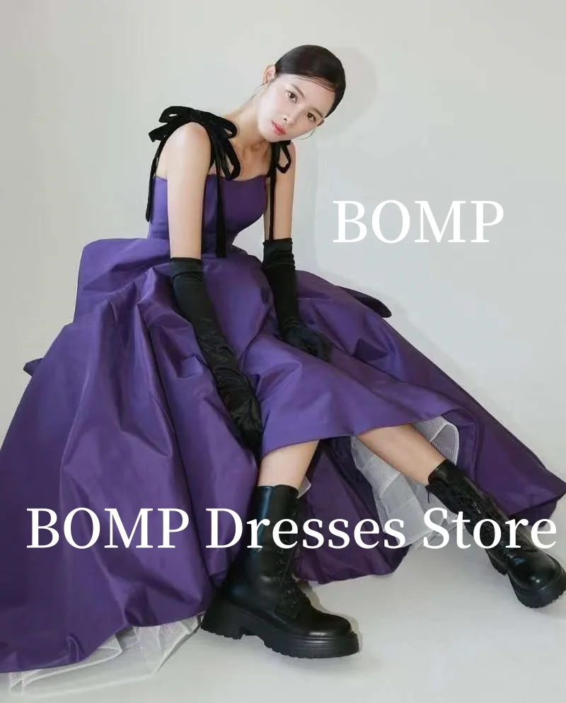 Bomp elegante roxo escuro vestidos de casamento arco cinta de espaguete drapeado a linha até o chão vestido de noiva coreia sessão de fotos personalizado
